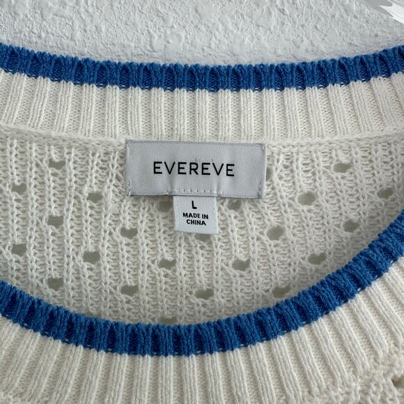 Evereve Mara Pullover Sweater Women Large White Blue Stripe Knit Crewneck Cotton - Picture 5 of 8